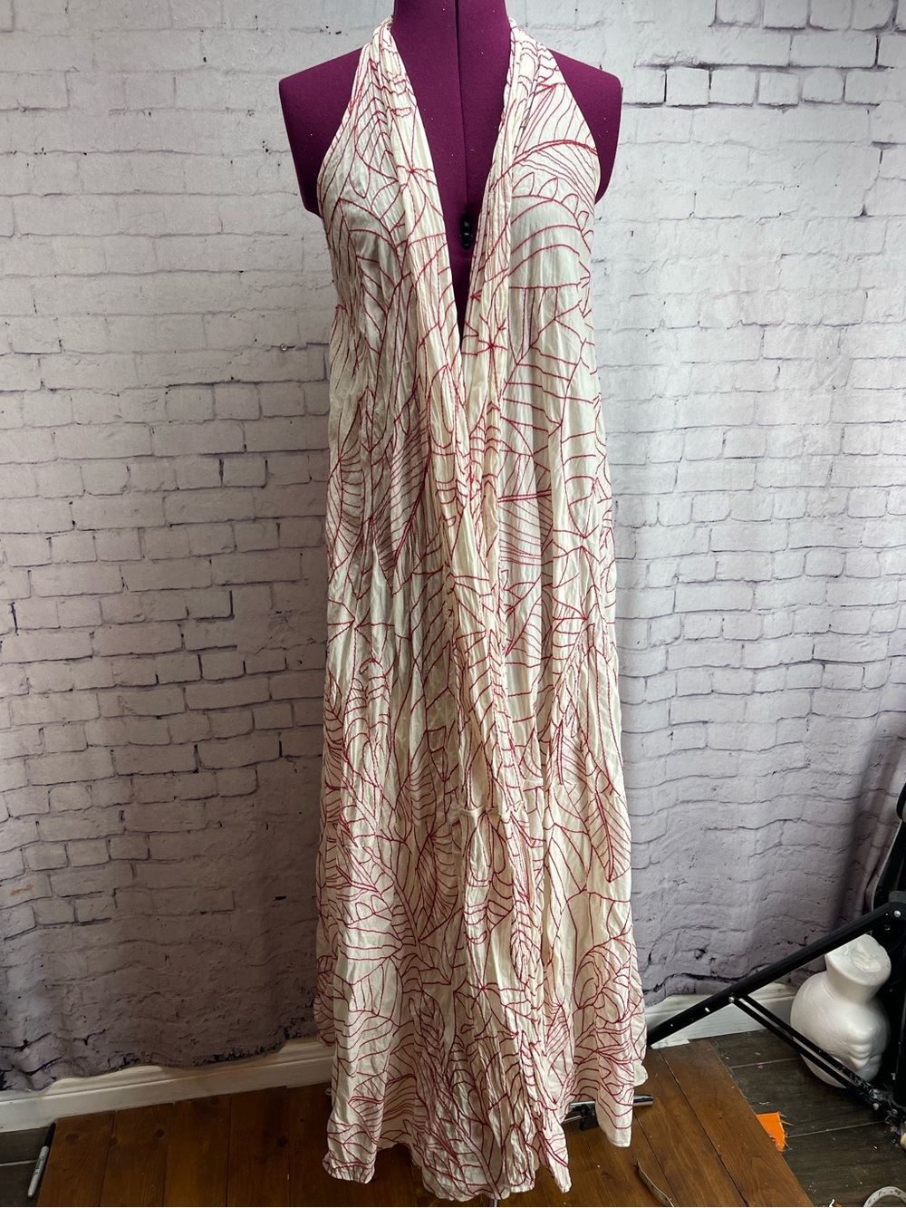 Anthropologie Lilka M/L Petite halter maxi dress red and cream